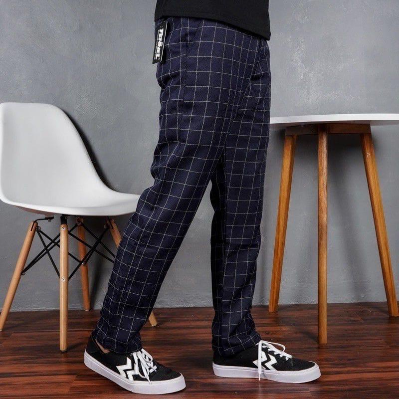 Celana Tartan Celana Panjang Chino Pria