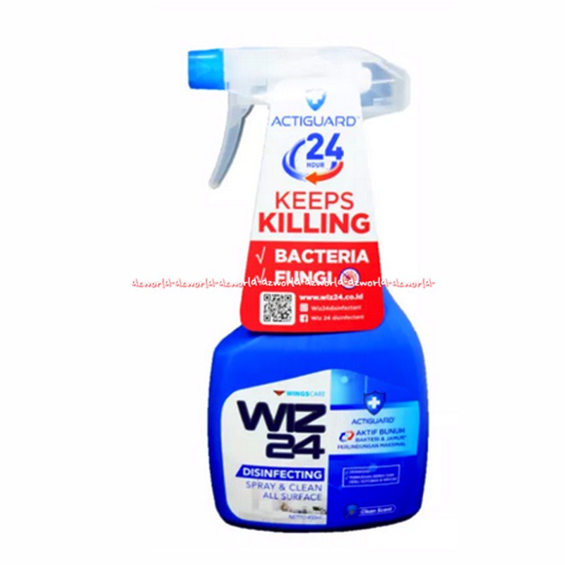 Wiz 24 Disinfecting 450ml Spray &amp; Clean All Surface Pembersih Desinfektan Wiz24 Semprot Desinfektan