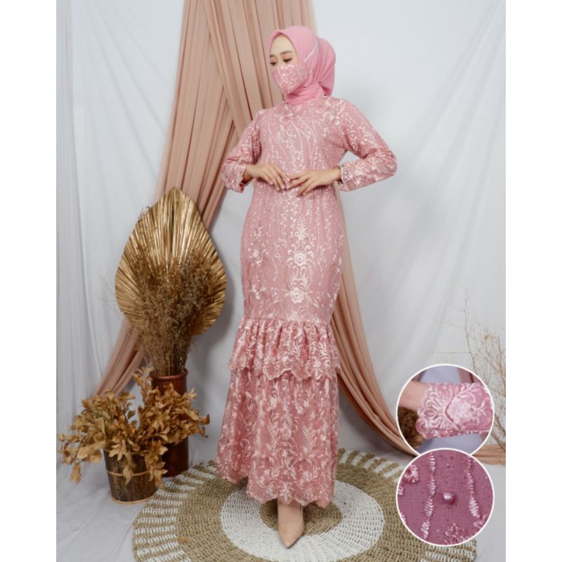 Gamis Duyung Full Tile / Gamis Tile Mutiara Model Duyung / Gamis Tile Pesta