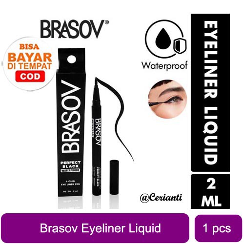 BRASOV Perfect Black Waterproof Liquid Eye Liner Pen 2mL | eyeliner spidol