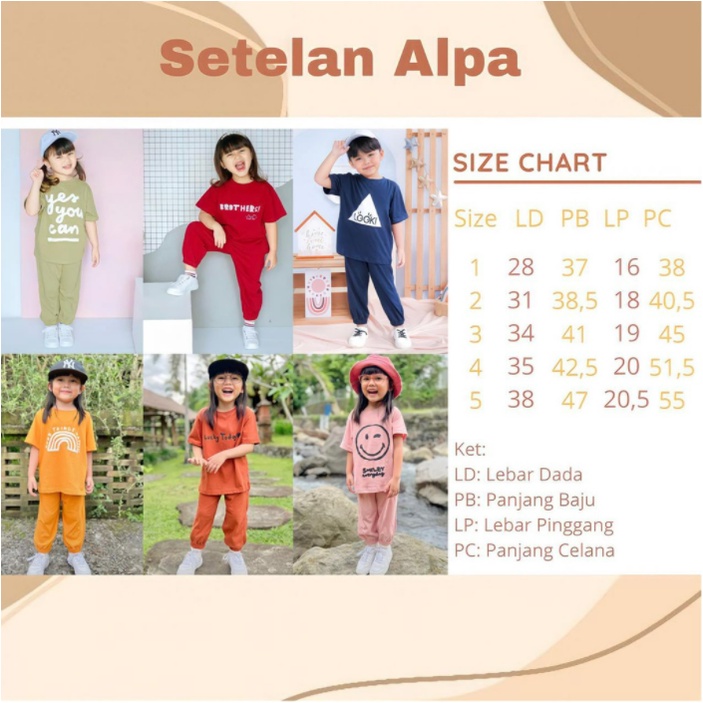 Setelan Anak Unisex Alfa Lucuna SMILEE Size 1-5Tahun / Setelan Boy and Girl / Setelan anak Lucu CBKS S24