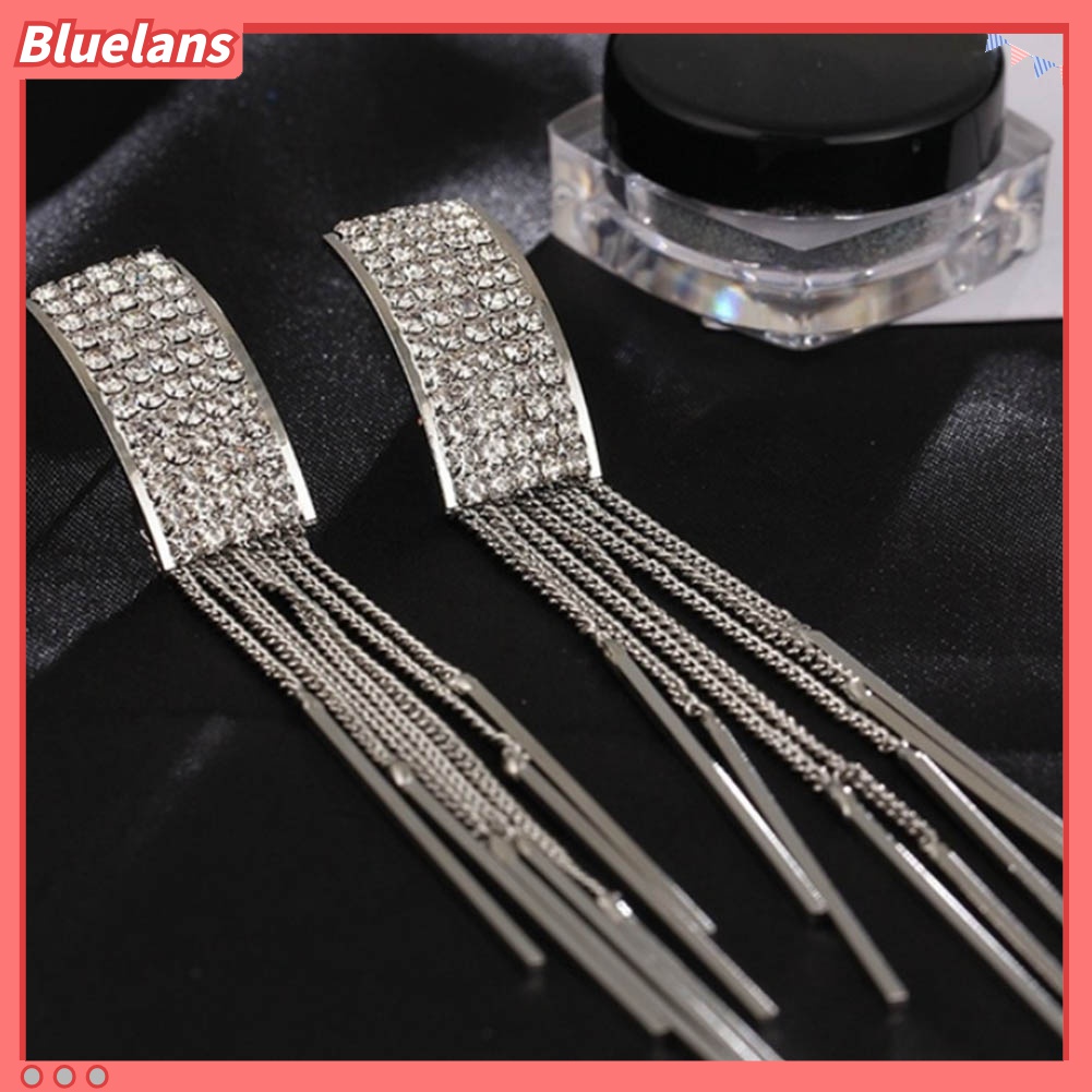 Anting Stud Juntai Panjang Hias Berlian Imitasi Untuk Wanita