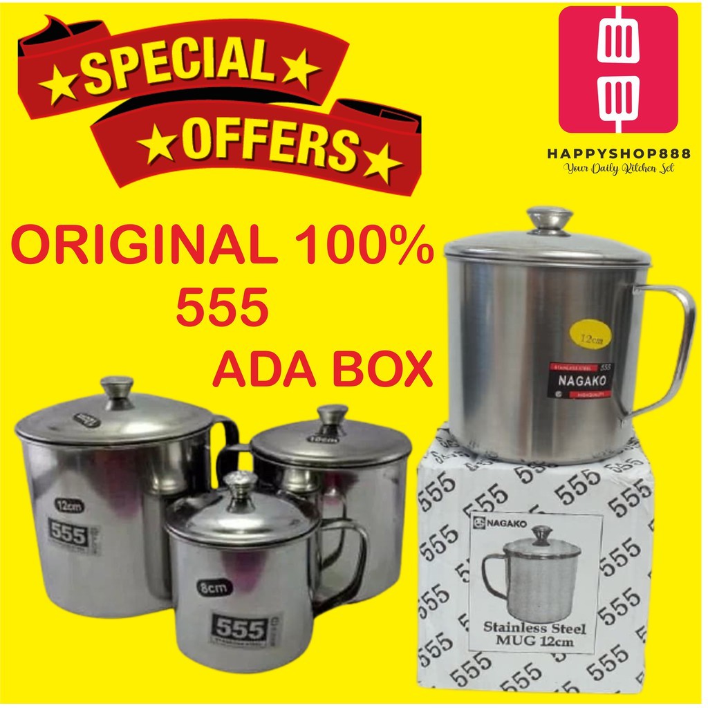 Mug Stainless Steel 12 CM / Cangkir 10 cm Tebal Original Rosh 555 / Import Italy Asli