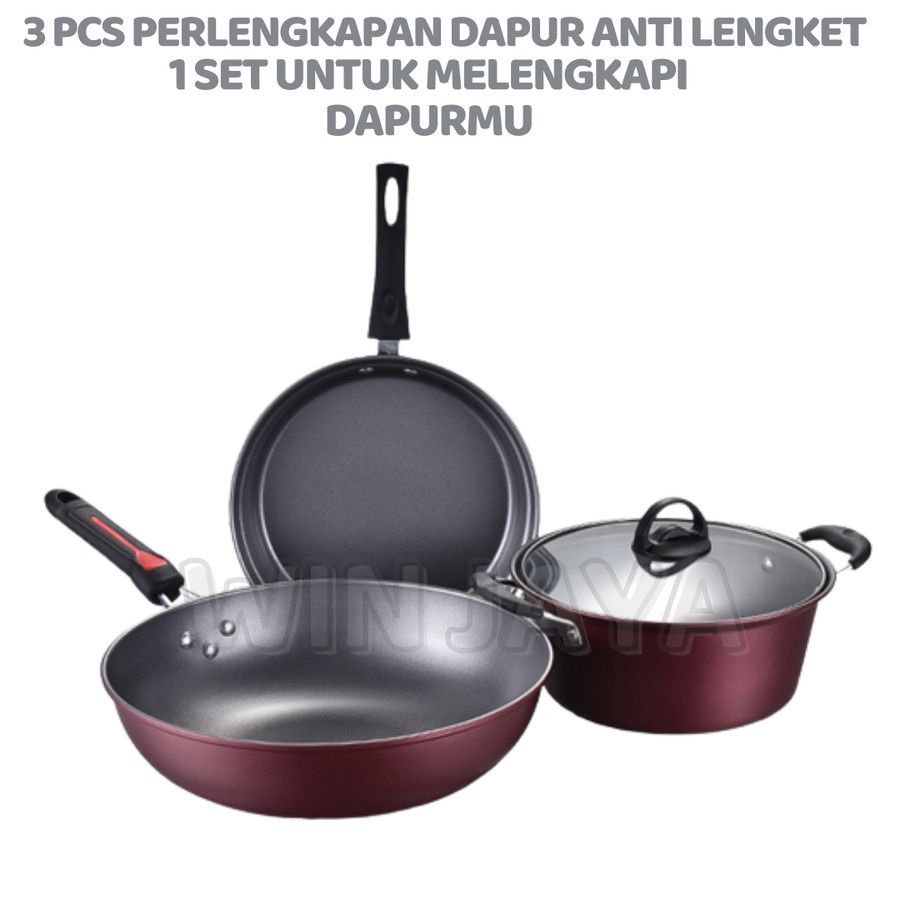 PANCI TEFLON SET DEP WOK PAN FRY PAN BOIL PAN PANCI 3 SET PANCI PAKET