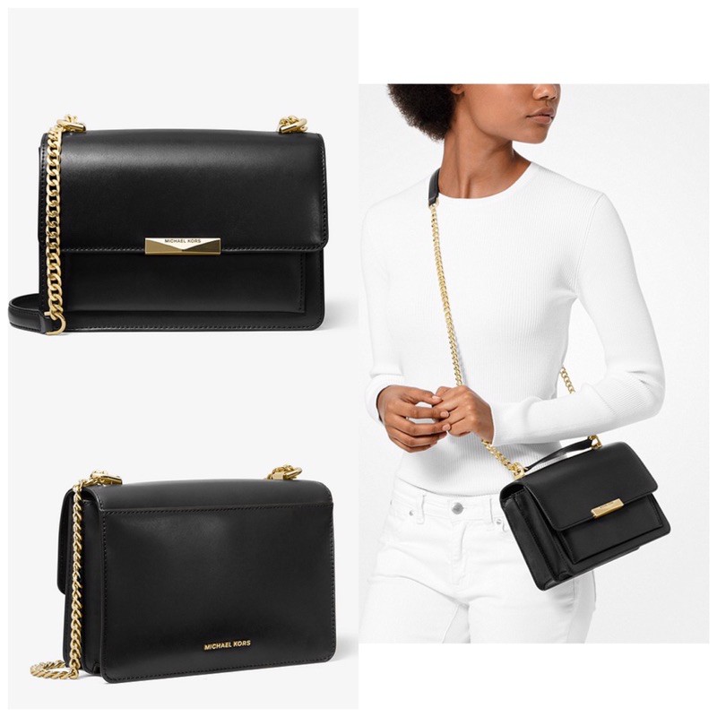 MK Jade Large Leather Crossbody - Black Gold