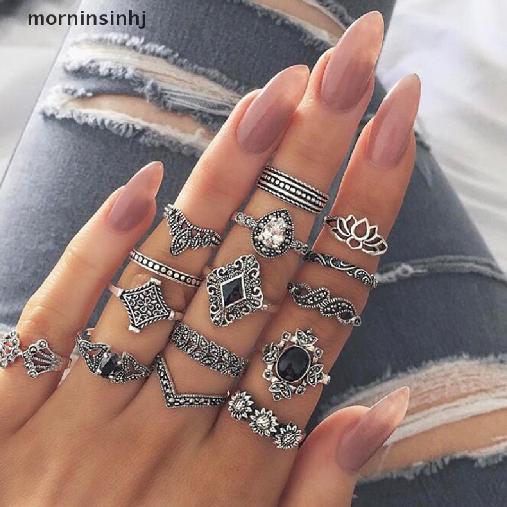 15pcs / set Cincin Knuckle Gaya Vintage Punk Gothic Untuk Wanita