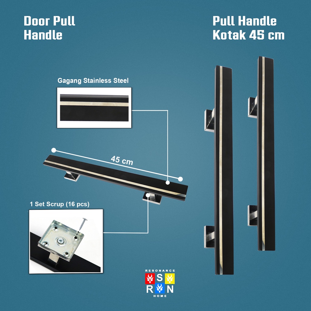 Handle Pintu Rumah Pull Handle Gagang Tarikan Pintu Kotak Hitam 45CM  Resonance Home