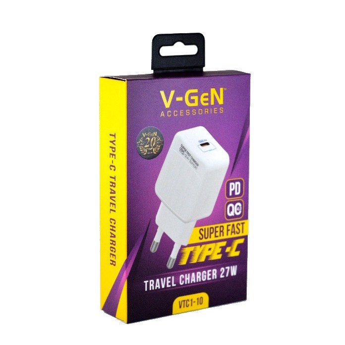 Adaptor Charger V-GeN VTC1-10 Super Fast Charging QC 4.0 PD Type C 27W