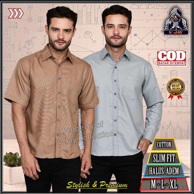 Baju kemeja pria lengan panjang polos model slimfit bahan katun oxford premium dan Kemeja polos pria