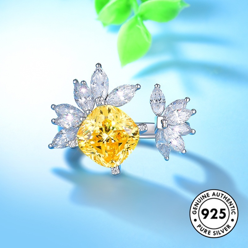 Cincin Model Terbuka Bahan S925 Silver Aksen Berlian Warna Kuning