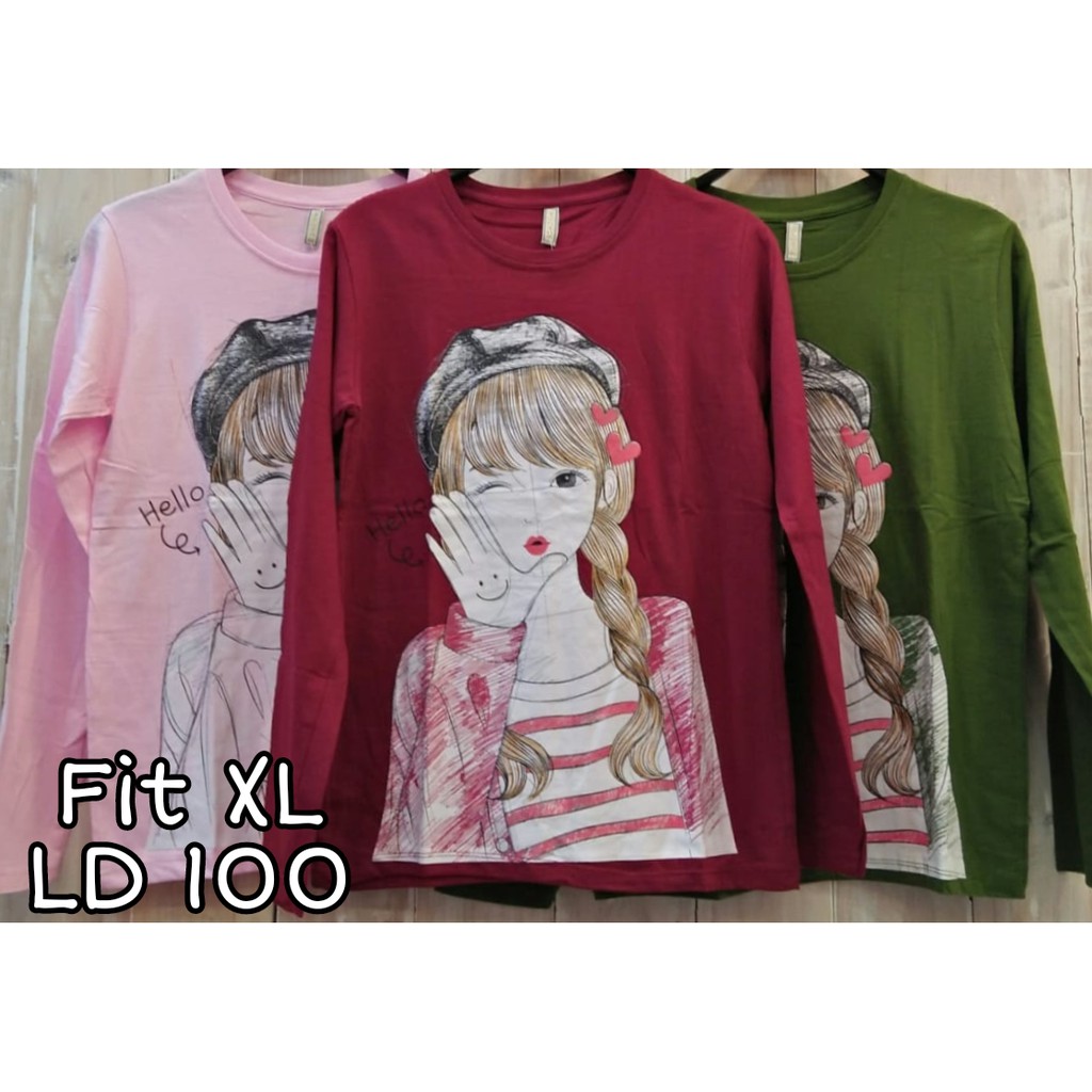 19564 - Kaos Cewek Lengan Panjang Fit XL Tshirt Tumblr Tee Baju Atasan Wanita ABG Remaja Dewasa