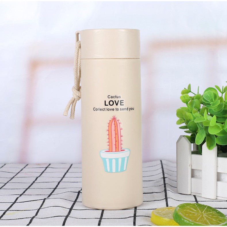 PFS - Botol Minum Kaca unik motif kaktus cactus 450 mL glass material murah cantik padang-KUNING NO BOX