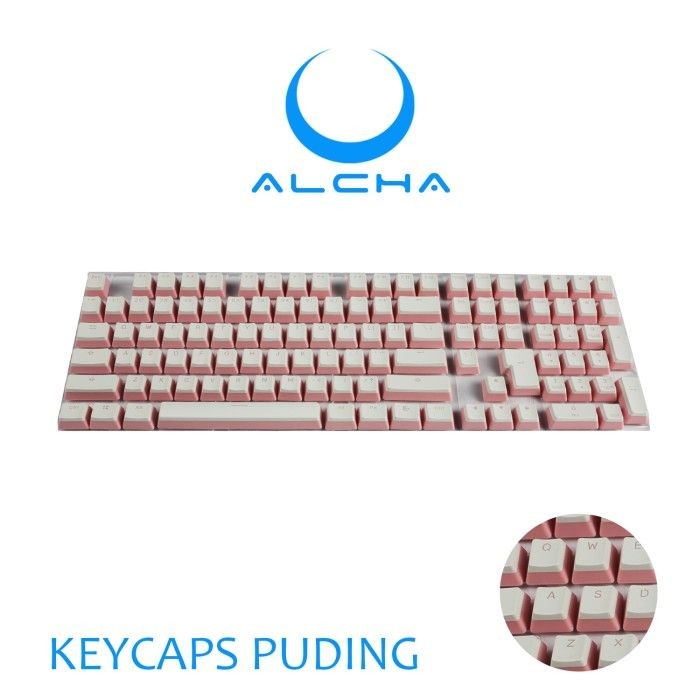 ALCHA KEYCAPS PUDDING / PUDING BACKLIT MECHANICAL KEYBOARD WHITE-PINK