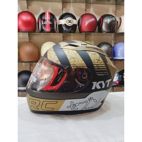 KYT Helm Full Face RC7 Seri #17 Warna Black Doff Gold Original COD Free Packing Kardus Bubble