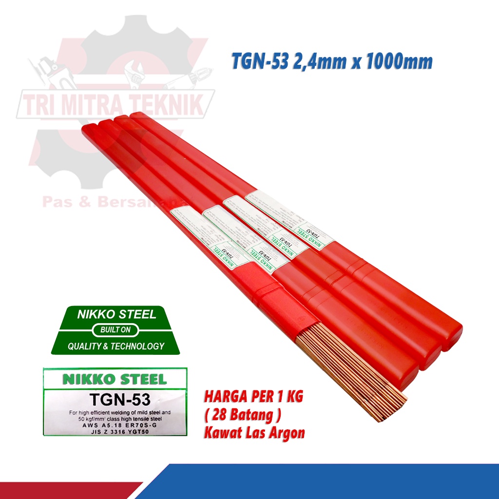 Kawat Las argon Kawat Las TIG TGN-53 2,4mm x 1000mm Harga Eceran Per 1 Kg {28 Batang} Original Produ