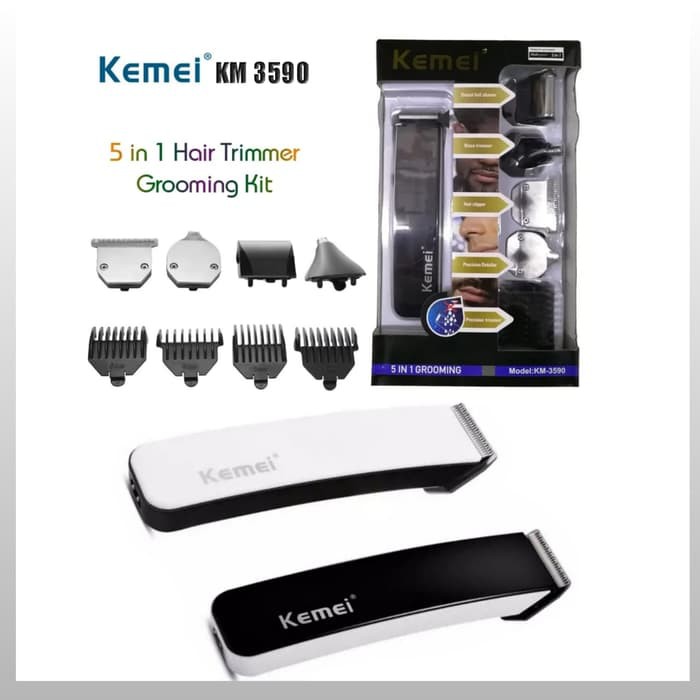 alat cukur rambut cas kemei km 3590 hair clipper 5 in 1 trimmer dan shaver charger