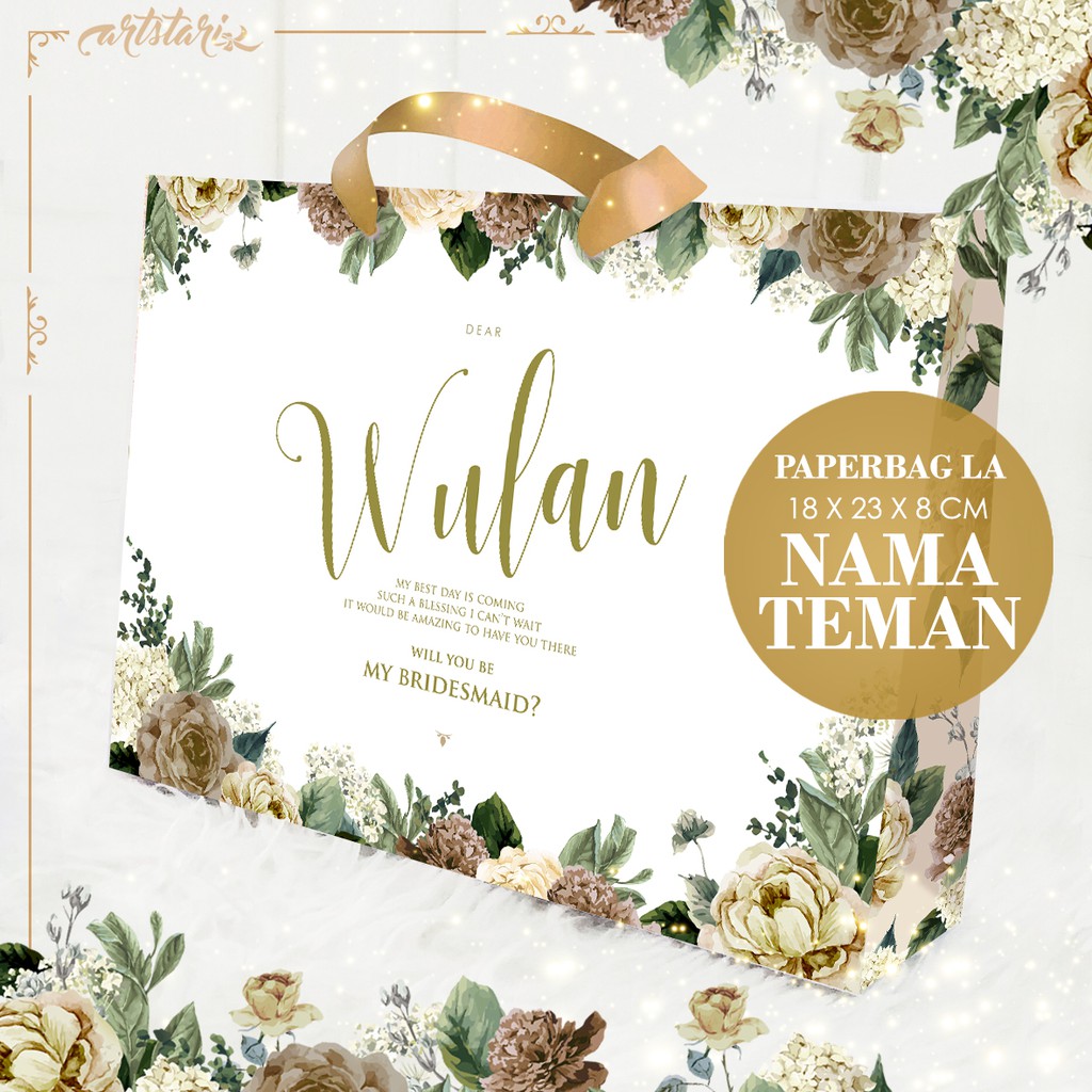 

Paperbag Bridesmaid BUNGA COKLAT EMAS / BROWN GOLD FLOWER RUSTIC CUSTOM NAMA TEMAN