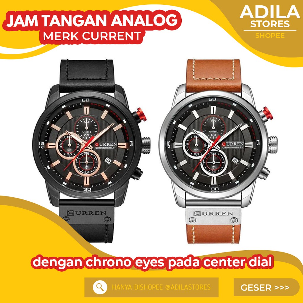 JAM TANGAN ANALOG PRIA BULAT CURREN ELEGAN CHRONOGRAPH BAHAN STAINLESS STEEL HITAM DAN COKELAT 8291
