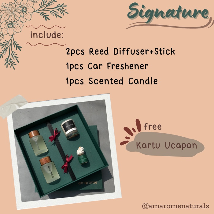 SIGNATURE BY AMAROME / 2 REED DIFFUSER / SCENTED CANDLE / CAR FRESHENER (HAMPERS NATAL &amp; NEW YEAR)