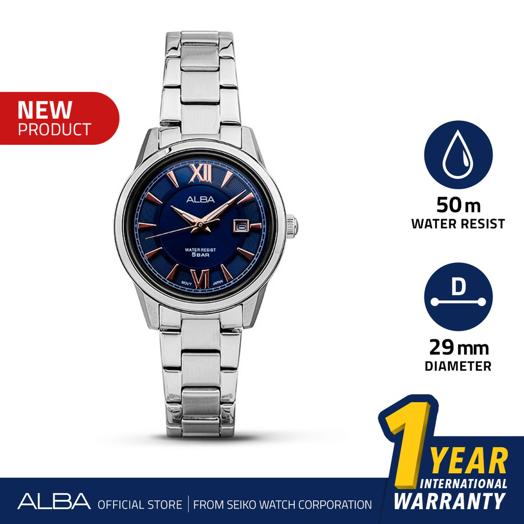 Alba Prestige Jam Tangan Wanita AH7AT9 / AH7AT9X1 Quartz Navy Blue Dial Stainless Steel Strap Watch