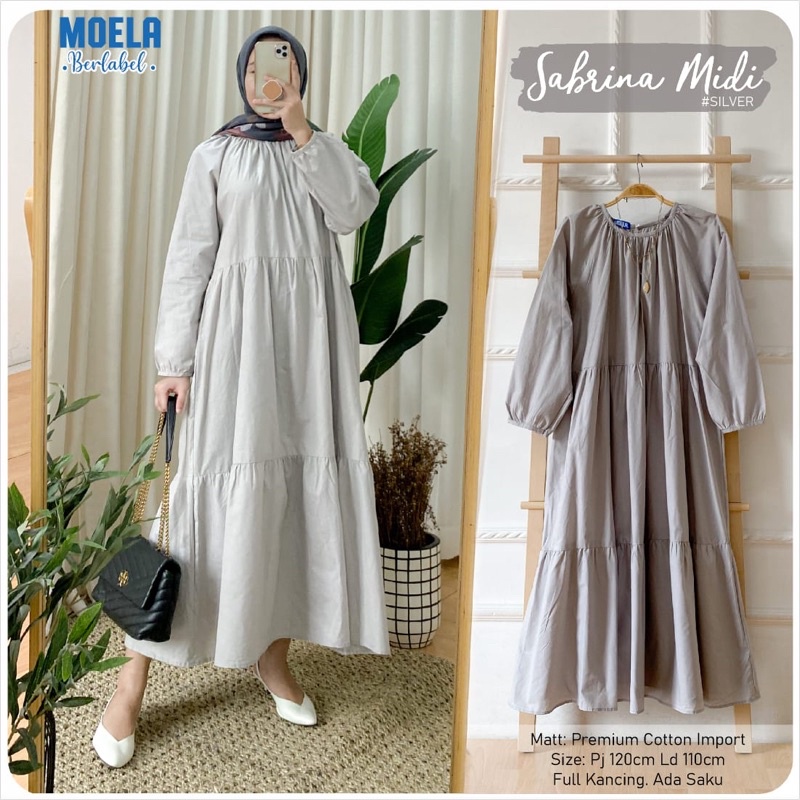 Baju Dress Wanita Polos Rample Simpel Sabrina Midi Dress Original by Moela