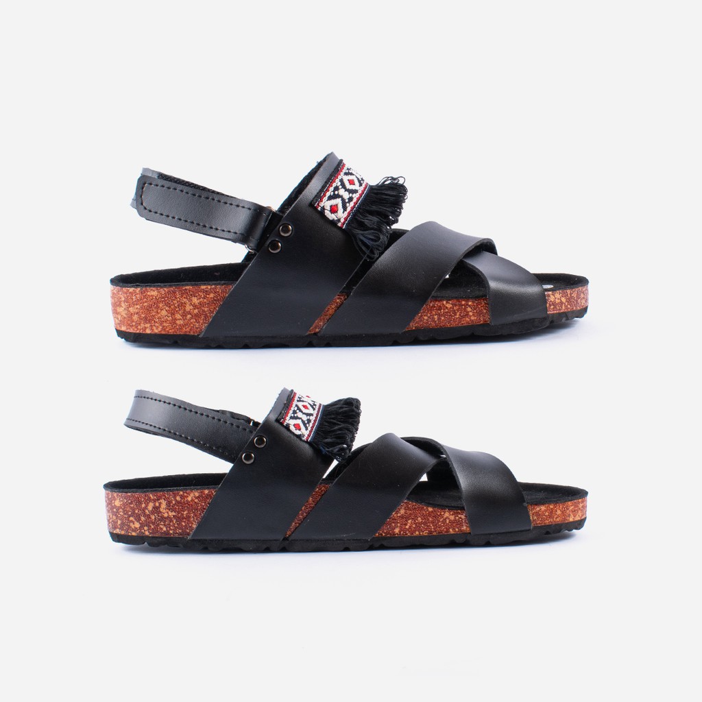 BELLA BLACK  |FORIND x Squirrel| Sendal Ori Tali Kulit Simpel Kayu Wanita/Women Sandal Footwear