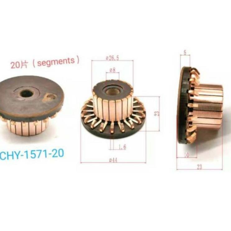 Terbagus.. Komutator Commutator Kolektor 20 Lamel As 8 (ID 8 mm) untuk Extrafan Denso