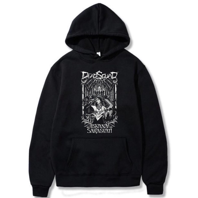 Hoodie jaket DeadSquad x Isyana Sarasvati jacket non Zipper hitam pria wanita dewasa Band Rock Metal