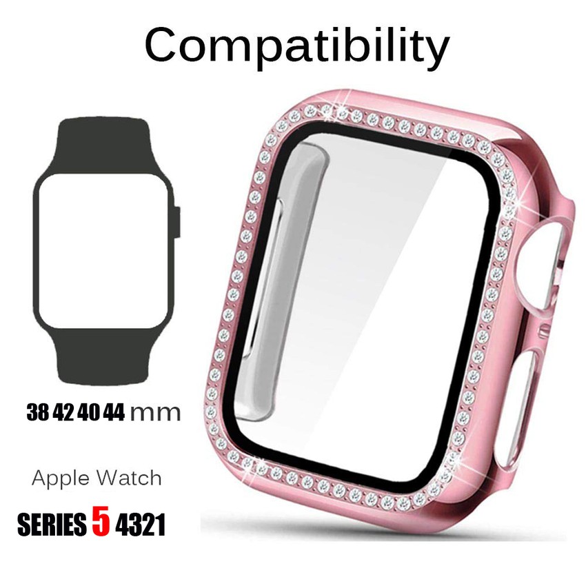 Diamond Pelindung Case Cover Untuk Apple Watch SE Series SE 6 5 4 3 2 1pc Hard Case Shell Untuk IWatch 40mm 44mm 38mm 42mm PC Bumper Frame Dengan Pelindung Layar Untuk t500 x7 t5 t55 ft5 SE SE