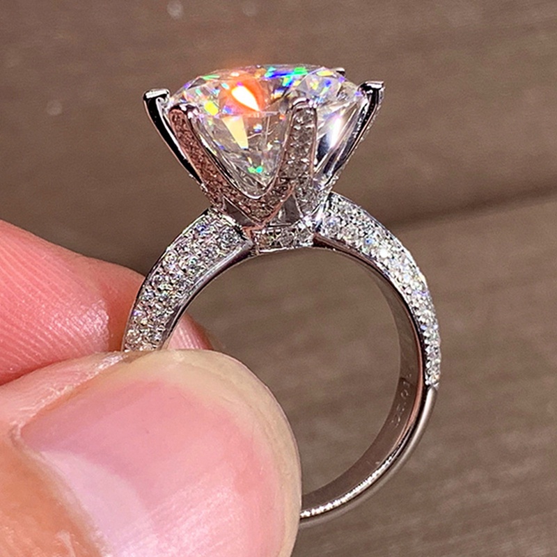 Cincin 6 Cakar Cubic Zirconia Gaya Klasik Untuk Wanita
