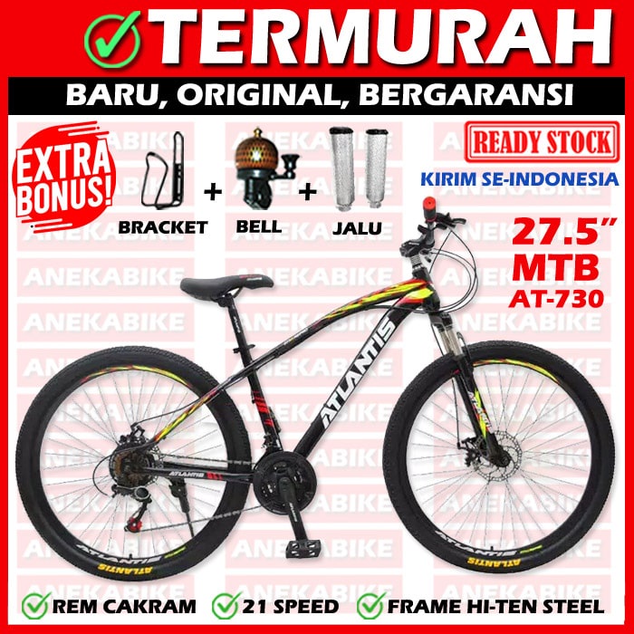 SEPEDA GUNUNG 27.5 inch ATLANTIS AT-730 AT-69 MTB SEPEDA GUNUNG MURAH PROMO-730 BLACK RED