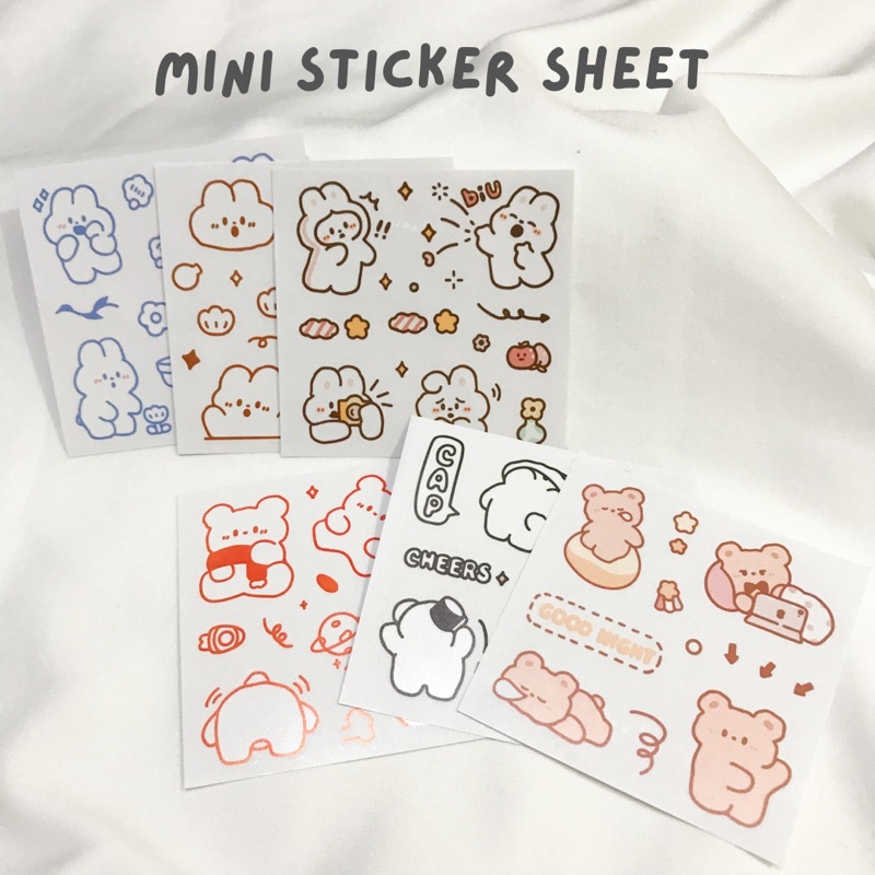 

1 Mini sheet sticker Bear Korea Sticker Lucu Dekorasi Journal Planner Bujo Diary Scarpbook PC Sticke Botol Minum Viral