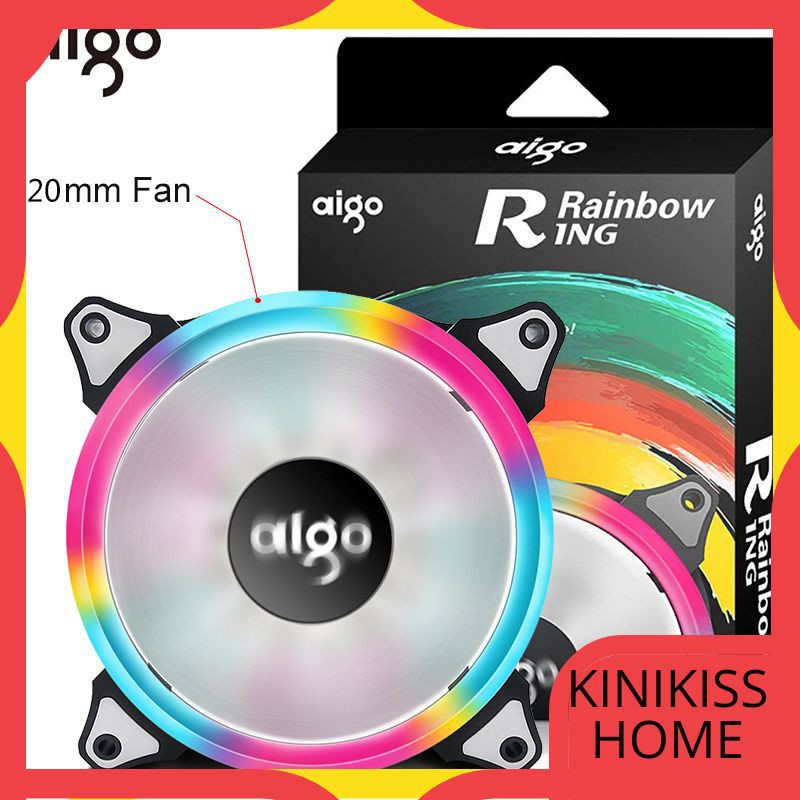 Kipas Komputer Aigo Halo LED Ring Fan 120mm Silent PC CPU Cooling Quite Case Rainbow Fan 4pin+3pin