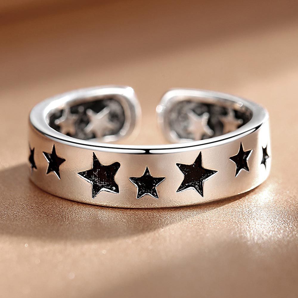 Cincin Adjustable Desain Bintang Bahan 925 Silver Gaya Retro Untuk Wanita