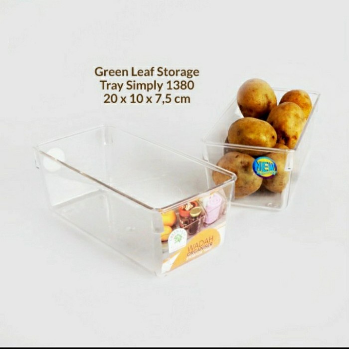 Tray Simply GREEN LEAF Organizer Kulkas / rak buah sayur makanan Wadah Serbaguna Acrilic Transparant Storage