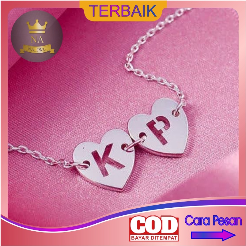 Kalung inisial huruf love titanium anti karat wanita necklace korea aksesoris fashion cewek pria