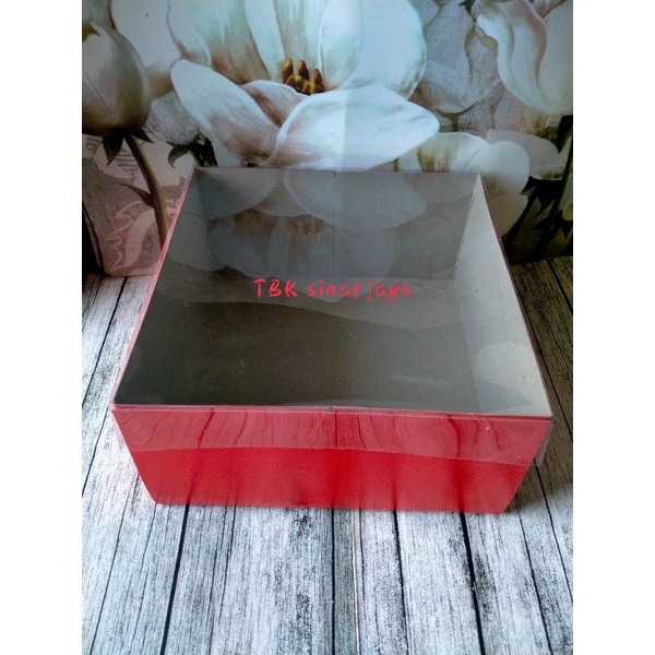 dus merah merah tinggi tutup mika bening tebal untuk cake bolu tar makanan murah