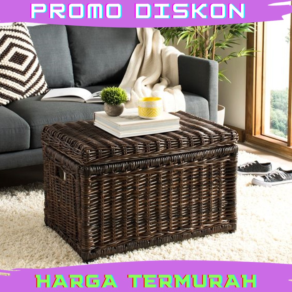 Box Peti Wicker Storage Penyimpanan Trunk Hitam Grey Meja Rotan Ukuran Besar