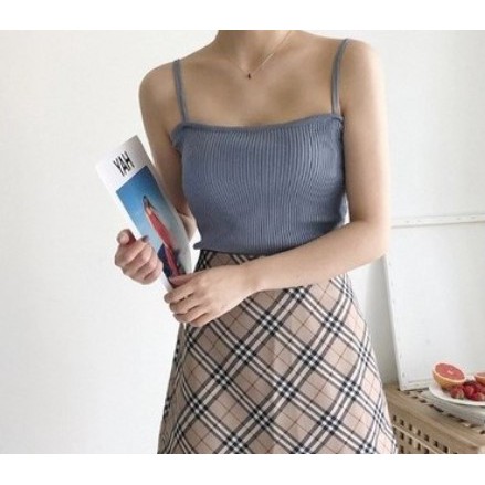 Korean Tank top 03 bahan knit import fashion wanita rajut model stretch melar TANKTOP tali spaghetti-1