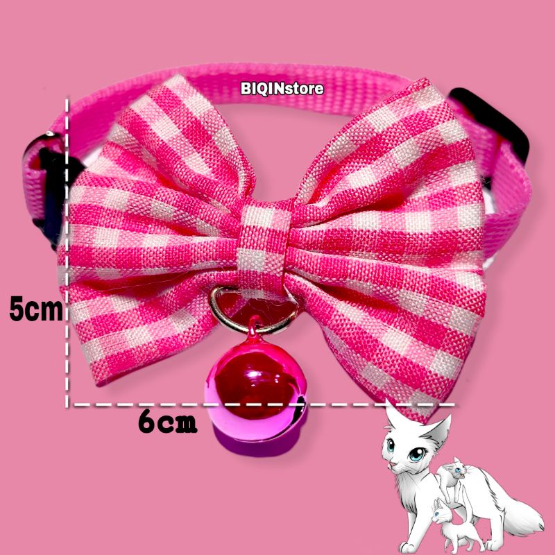 Kalung Kucing Pita Plus Lonceng Motif Kotak Kotak