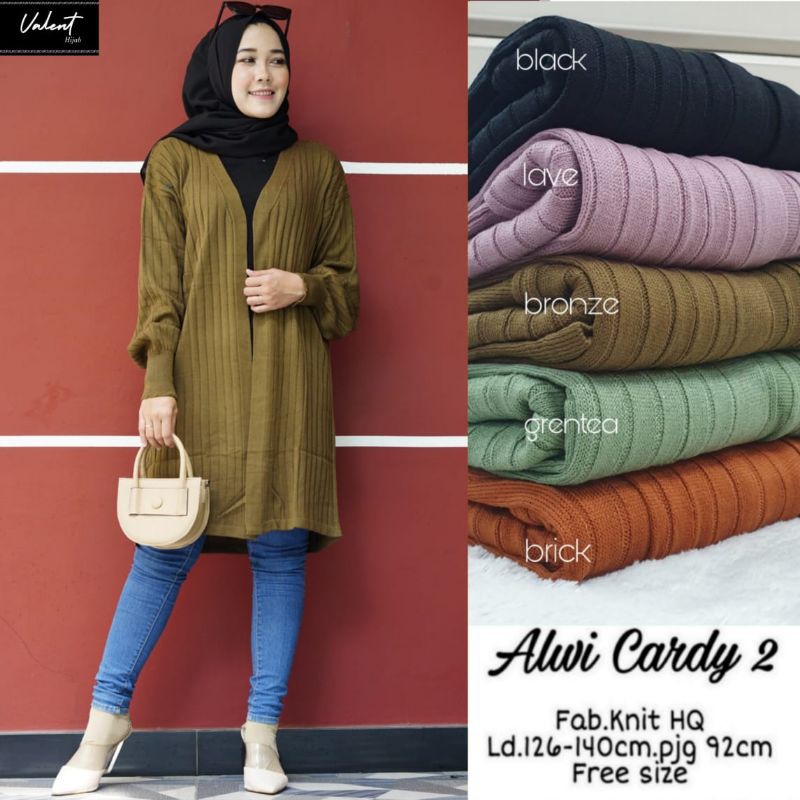 Alwy Cardy / Kardigan panjang rajut lengan balon / Bubble knit long outer / Long cardy rajut premium