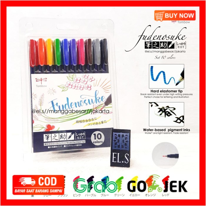 

(BISA COD) Tombow Fudenosuke Colors Brush Pen Hard Set 10 Warna Gift Box