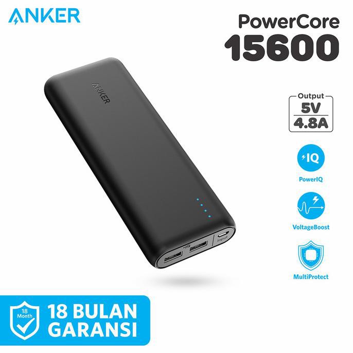 Powerbank Anker PowerCore 15600 mAh Black - A1252 - Hitam