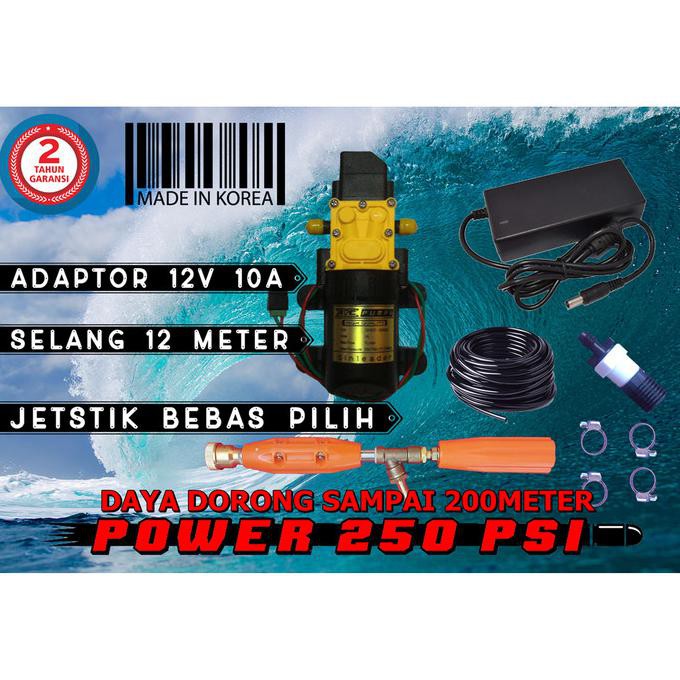 ( BISA COD ) PAKET LENGKAP SELANG 12M DINAMO POMPA AIR DC 12V 250 PSi Adaptor 8A TERPERCAYA Kode 650