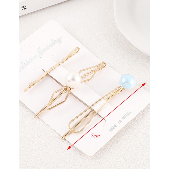 LRC Jepit Rambut Fashion Gold Pearl Hair Clip Set Y61531