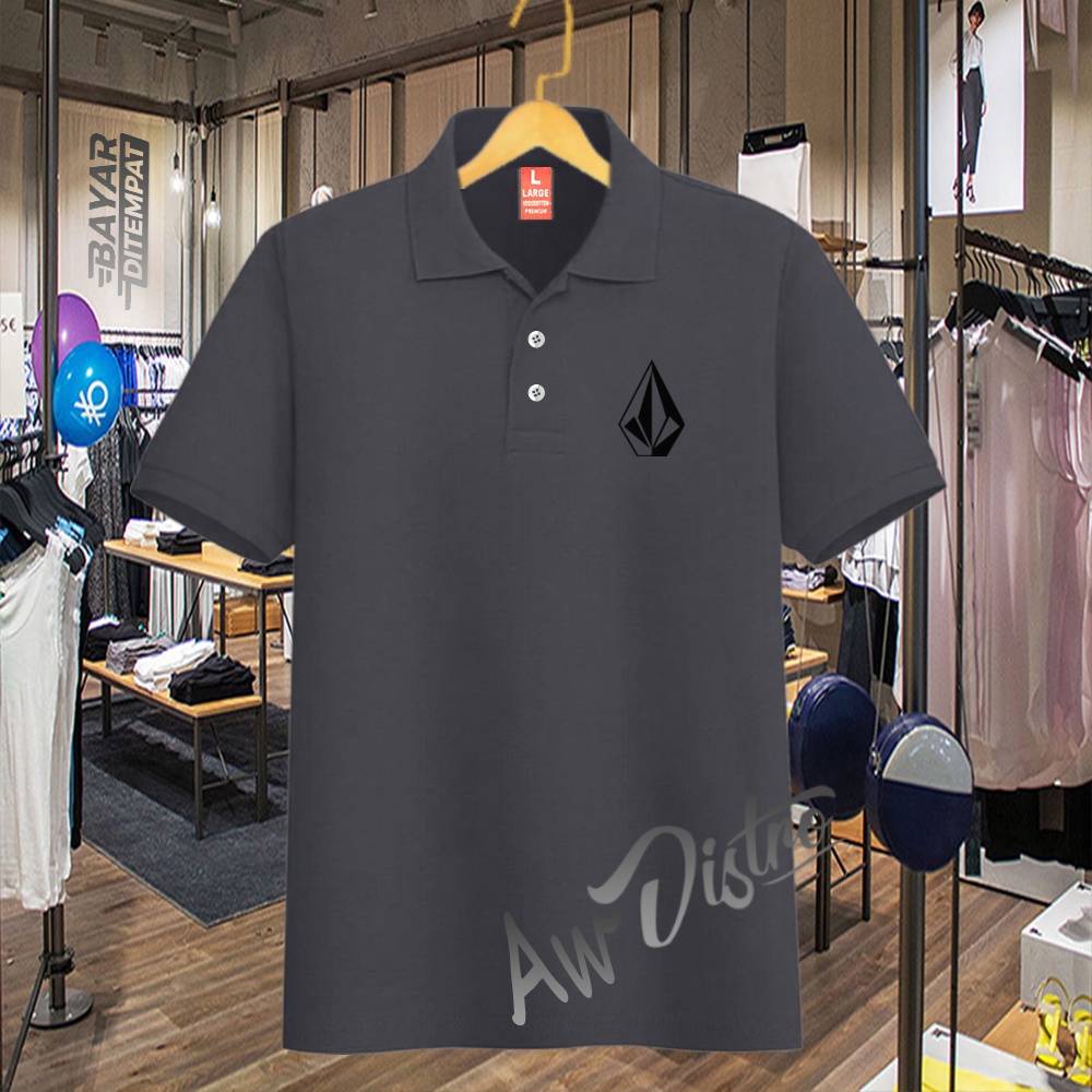 COD Baju Distro Polo Kerah Volcom Logo Black Premium Quality Atasan Pria Wanita Promo Termurah