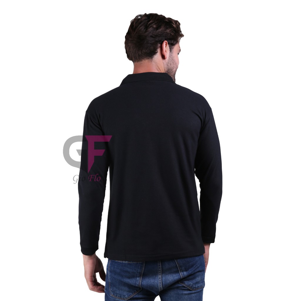 GIOFLO Kaos Kerah Polos Panjang Polo Shirt Lengan Panjang Pria Hitam / PLS 60