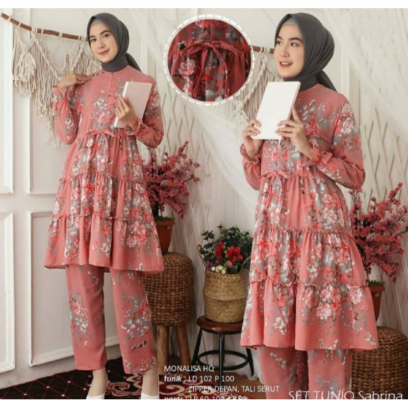 set tunik sabrina/stelan motif