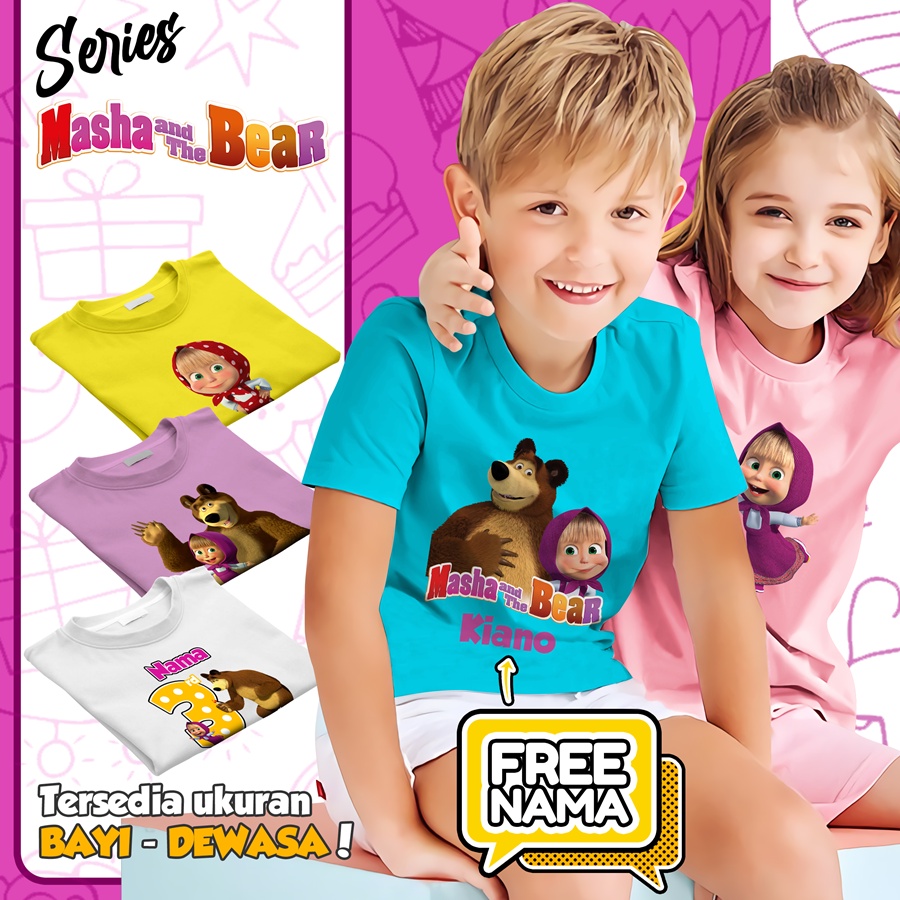 Baju Kaos ANAK DAN DEWASA MASHA MARSHA AND THE BEAR COUPLE (FREE NAMA)