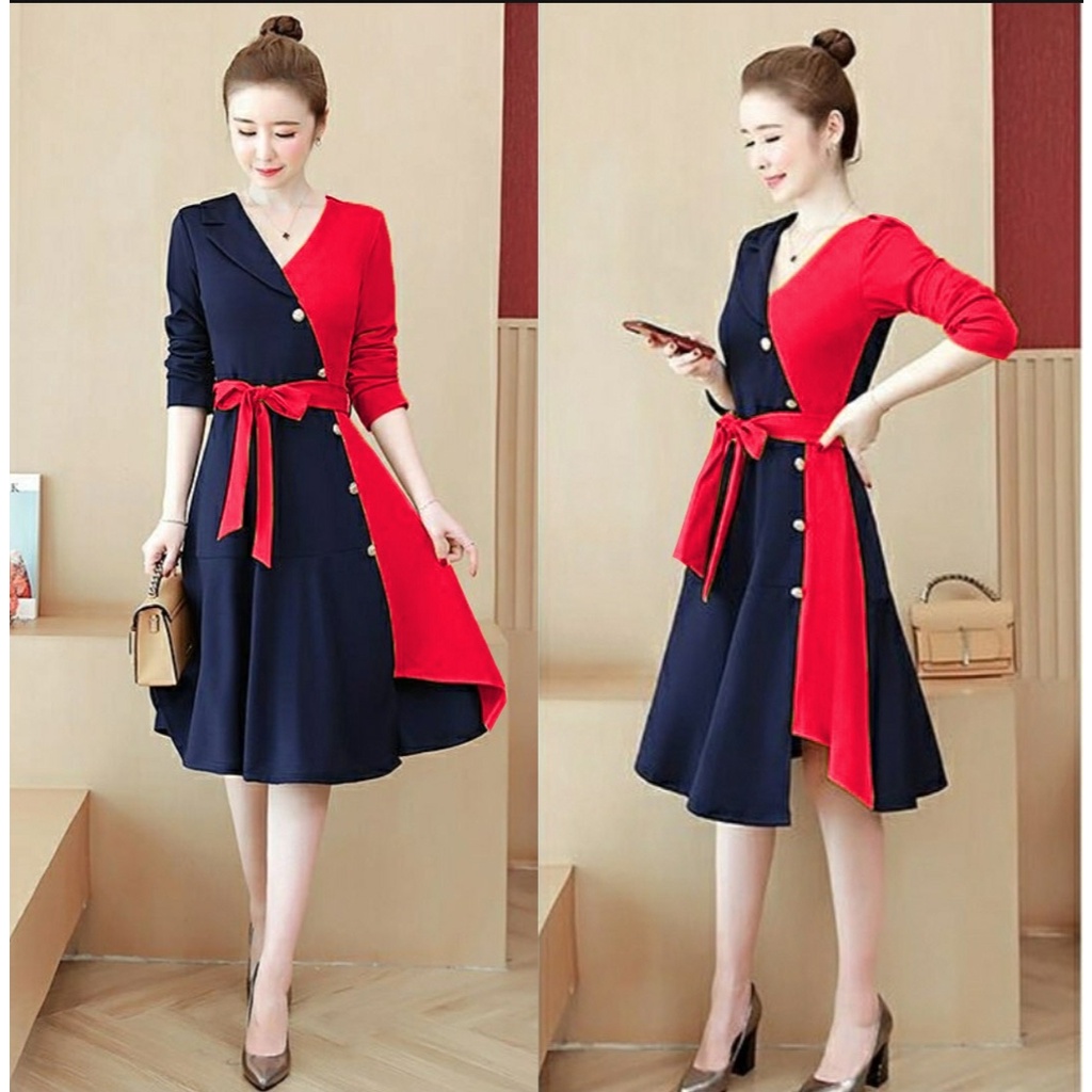 [HNFK] Dress Wanita Korean Style / Dress Agatha / Dress Kondangan Kekinian / Dress Motif / Pakaian Wanita Terbaru